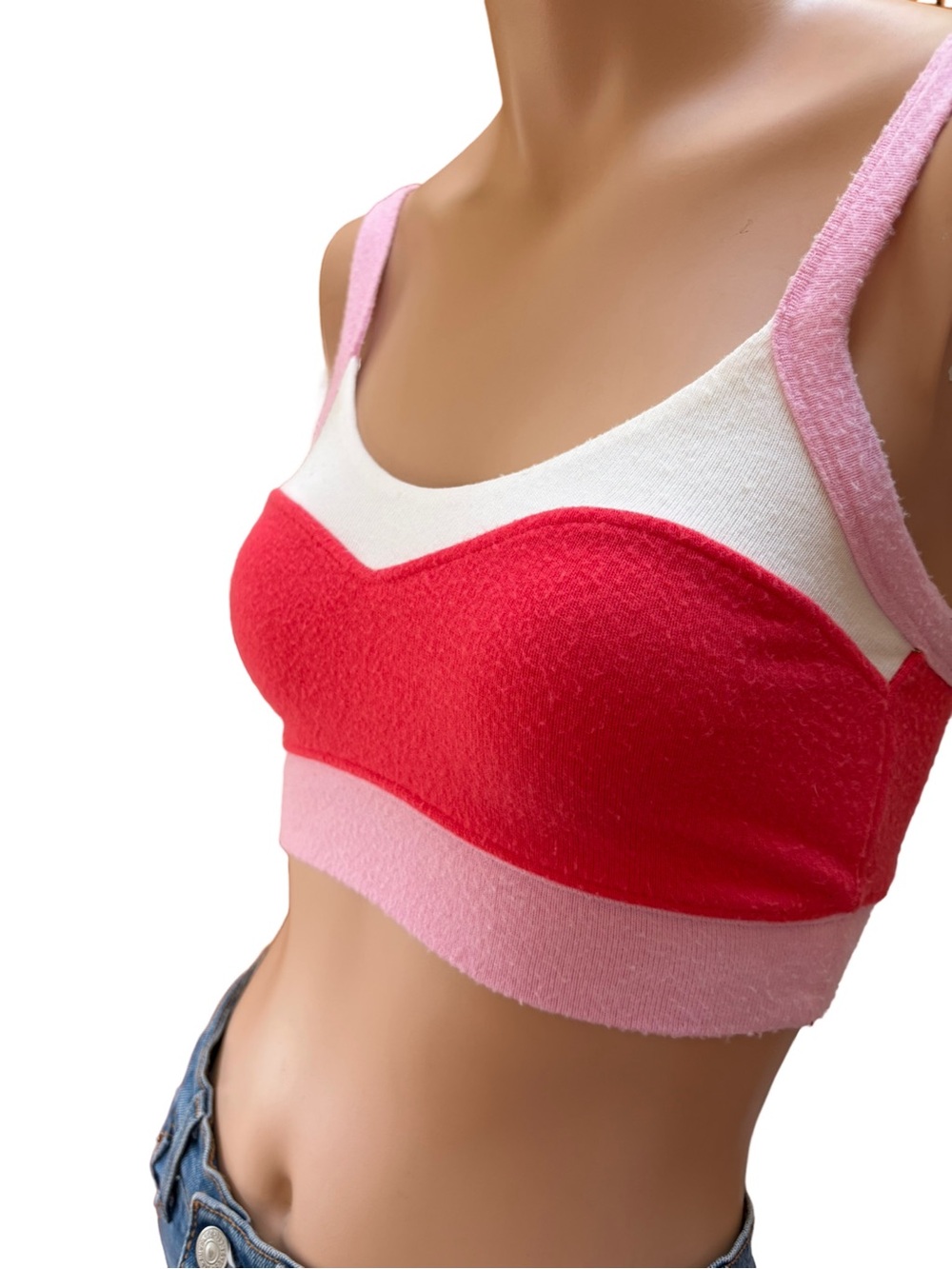 Z Supply NWT Lounge Bralette Festival Crop Top Pink Red Colorblock Soft Size S